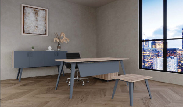 Modern Muted Tone Office Furniture Set - Grey & Light Wood