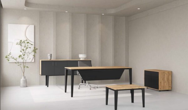 Modern Muted Tone Office Furniture Set - Grey & Light Wood - Image 5