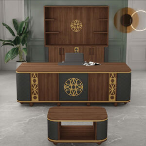 Masterpiece Office Design: Rich Wood, Black & Gold Accents