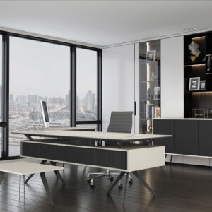 Elite Modern Executive Desk & Storage Suite – Ivory & Dark Grey