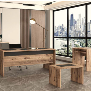 Executive Office Furniture Set – Natural Wood & Black Accents