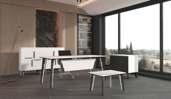 Modern Muted Tone Office Furniture Set - Grey & Light Wood - Image 3