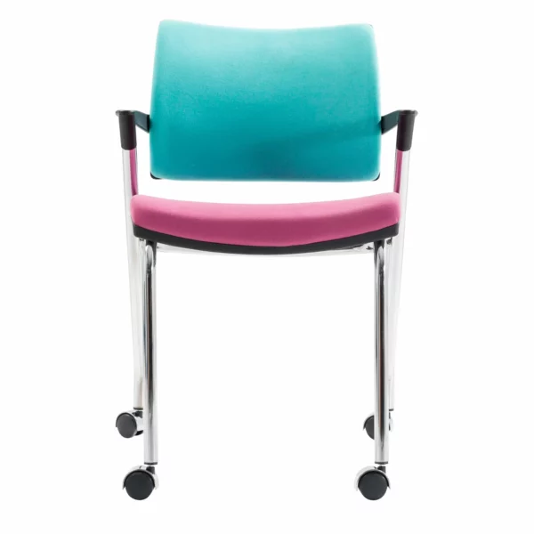 Modern Two-Tone Mobile Meeting Chair - Aqua & Pink - Image 3