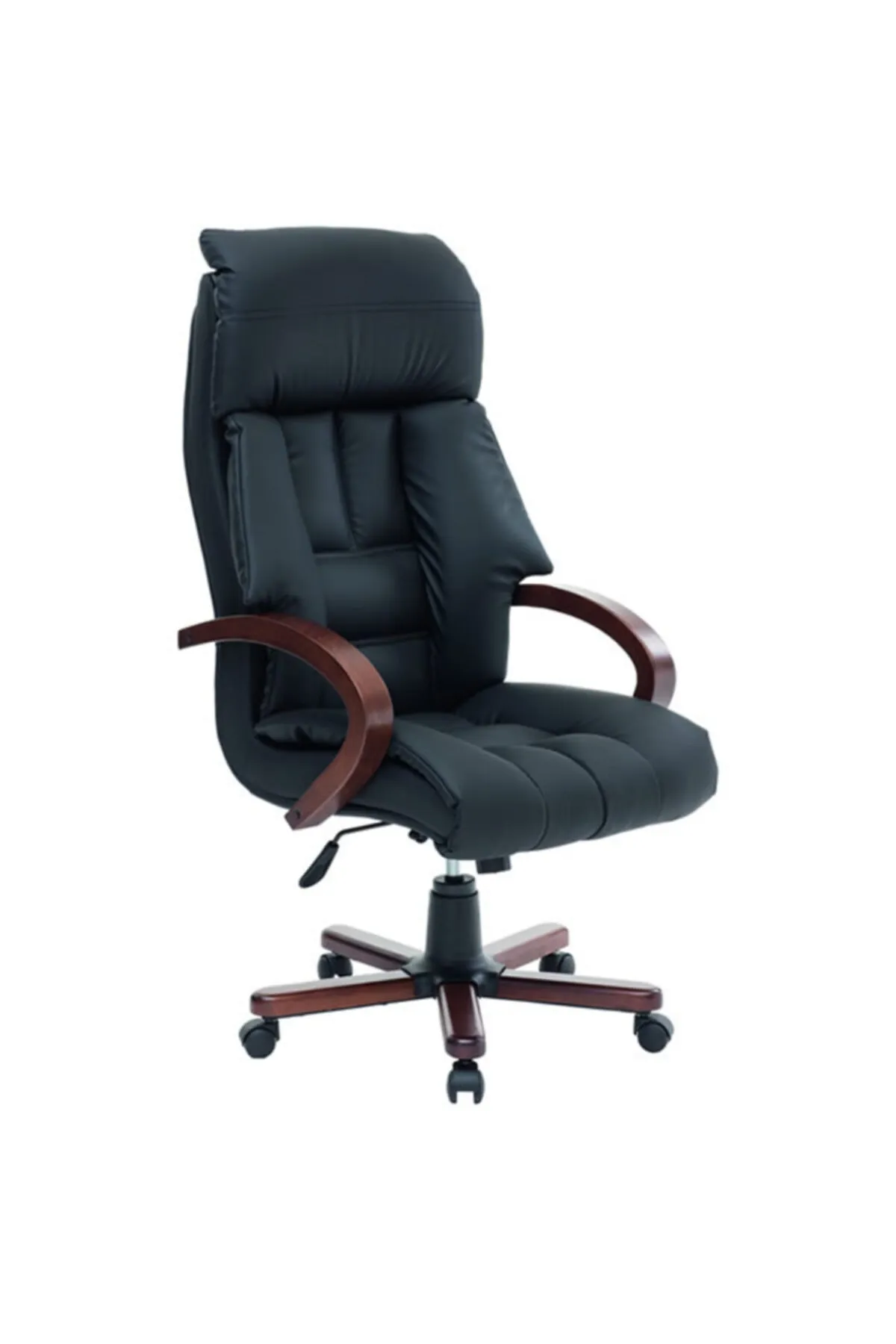 Fauteuil Ergonomique Rembourré — Noir, Accoudoirs Bois